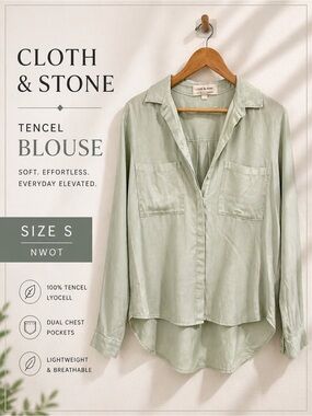 Cloth & Stone Sage Green Tencel Button Front Blouse Size Small NWOT